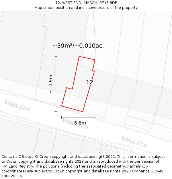 12, WEST END, MARCH, PE15 8DR: Plot and title map