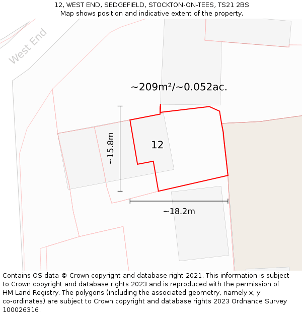 12, WEST END, SEDGEFIELD, STOCKTON-ON-TEES, TS21 2BS: Plot and title map