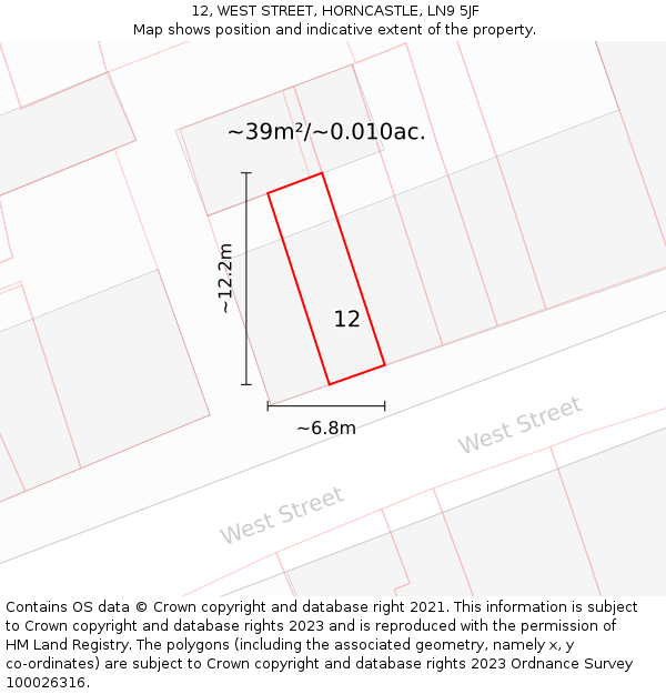 12, WEST STREET, HORNCASTLE, LN9 5JF: Plot and title map