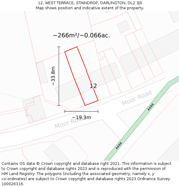 12, WEST TERRACE, STAINDROP, DARLINGTON, DL2 3JS: Plot and title map