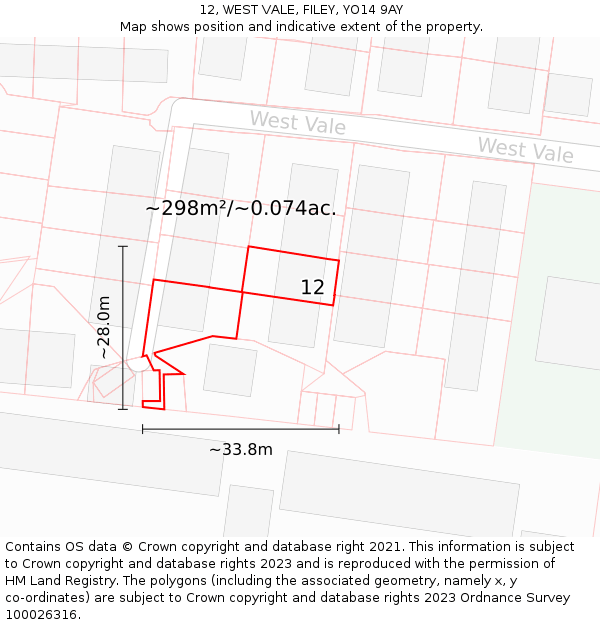 12, WEST VALE, FILEY, YO14 9AY: Plot and title map