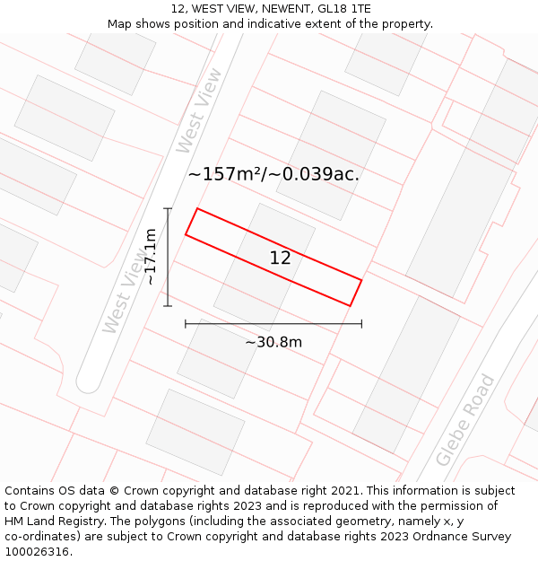 12, WEST VIEW, NEWENT, GL18 1TE: Plot and title map