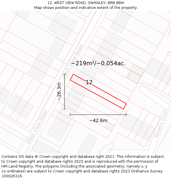 12, WEST VIEW ROAD, SWANLEY, BR8 8BW: Plot and title map