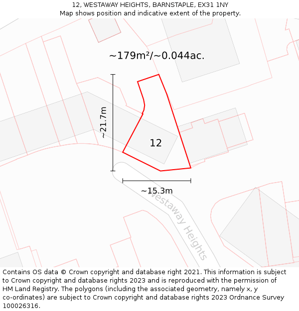 12, WESTAWAY HEIGHTS, BARNSTAPLE, EX31 1NY: Plot and title map