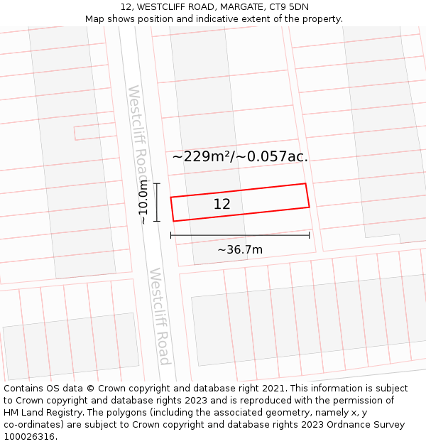 12, WESTCLIFF ROAD, MARGATE, CT9 5DN: Plot and title map