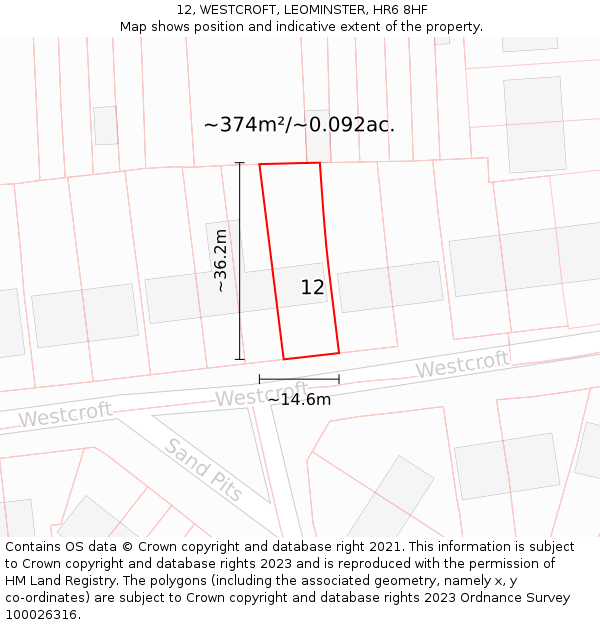 12, WESTCROFT, LEOMINSTER, HR6 8HF: Plot and title map