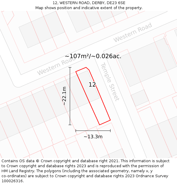12, WESTERN ROAD, DERBY, DE23 6SE: Plot and title map