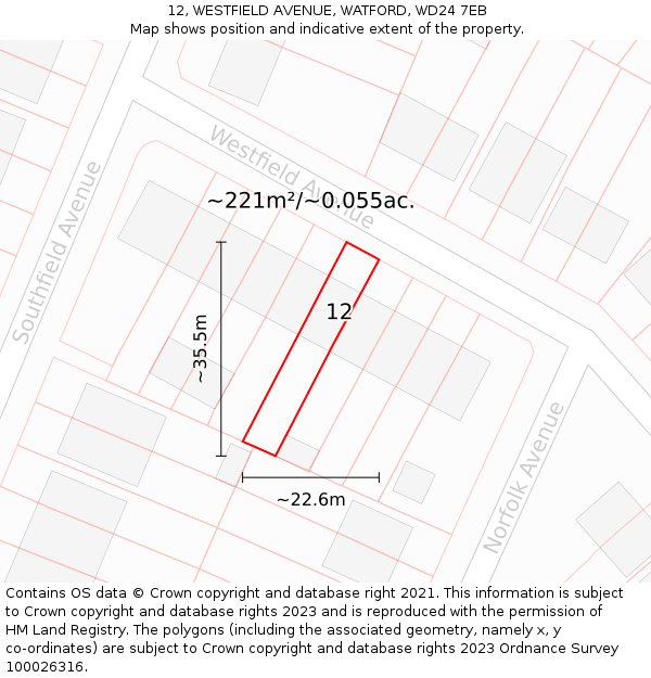12, WESTFIELD AVENUE, WATFORD, WD24 7EB: Plot and title map