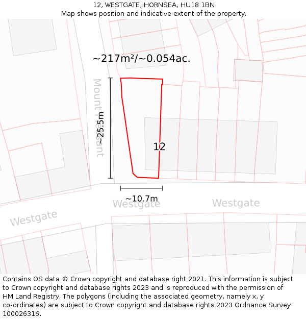 12, WESTGATE, HORNSEA, HU18 1BN: Plot and title map