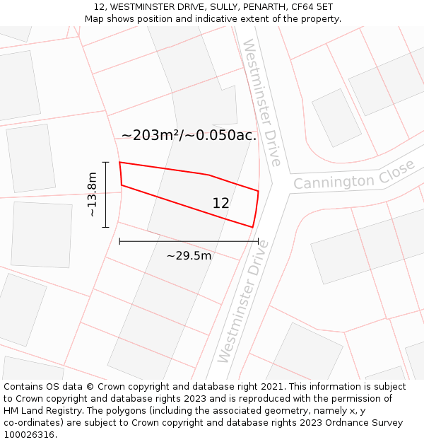 12, WESTMINSTER DRIVE, SULLY, PENARTH, CF64 5ET: Plot and title map