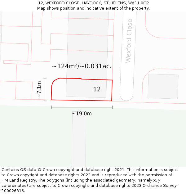 12, WEXFORD CLOSE, HAYDOCK, ST HELENS, WA11 0GP: Plot and title map