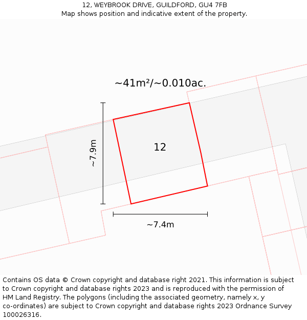 12, WEYBROOK DRIVE, GUILDFORD, GU4 7FB: Plot and title map