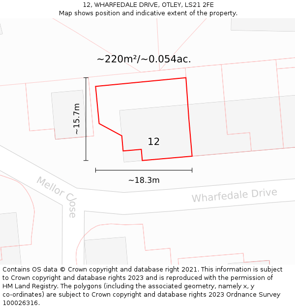 12, WHARFEDALE DRIVE, OTLEY, LS21 2FE: Plot and title map