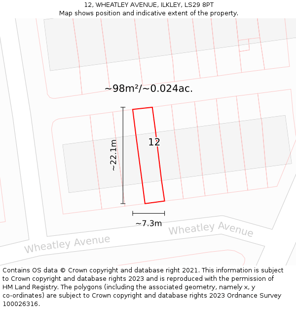 12, WHEATLEY AVENUE, ILKLEY, LS29 8PT: Plot and title map