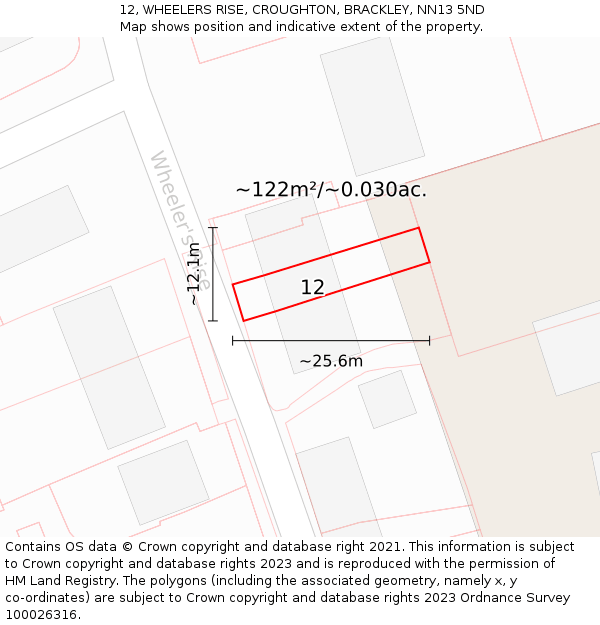 12, WHEELERS RISE, CROUGHTON, BRACKLEY, NN13 5ND: Plot and title map