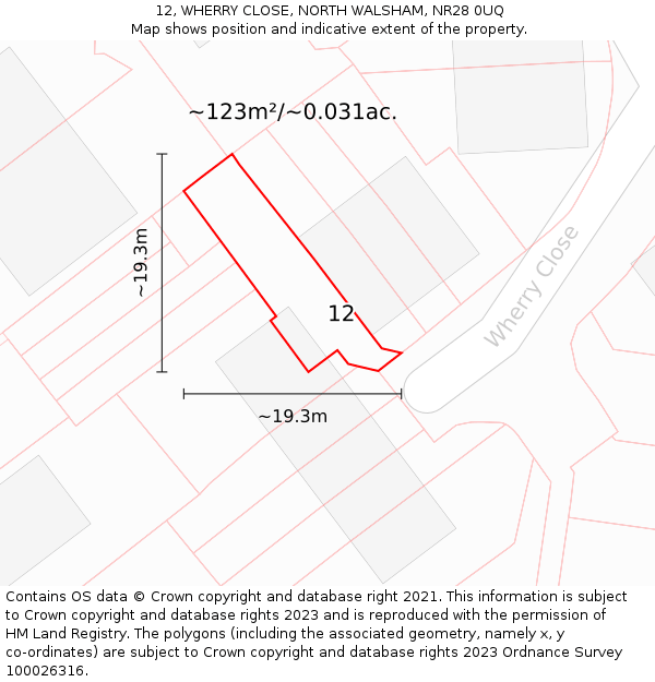 12, WHERRY CLOSE, NORTH WALSHAM, NR28 0UQ: Plot and title map