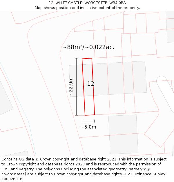 12, WHITE CASTLE, WORCESTER, WR4 0RA: Plot and title map