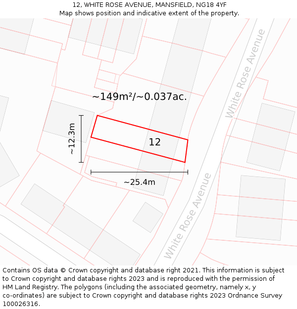 12, WHITE ROSE AVENUE, MANSFIELD, NG18 4YF: Plot and title map