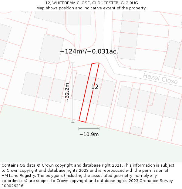 12, WHITEBEAM CLOSE, GLOUCESTER, GL2 0UG: Plot and title map