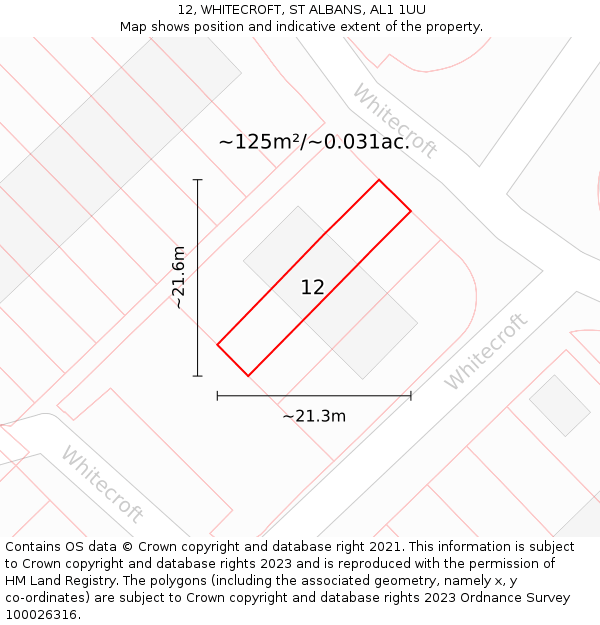 12, WHITECROFT, ST ALBANS, AL1 1UU: Plot and title map