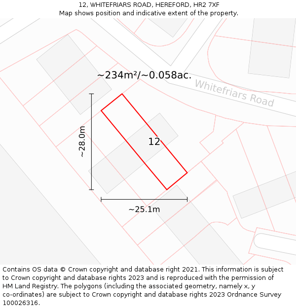 12, WHITEFRIARS ROAD, HEREFORD, HR2 7XF: Plot and title map