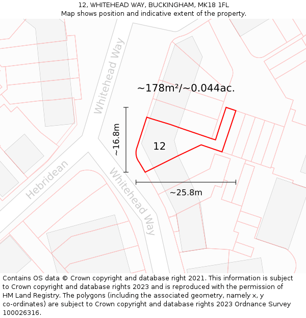 12, WHITEHEAD WAY, BUCKINGHAM, MK18 1FL: Plot and title map