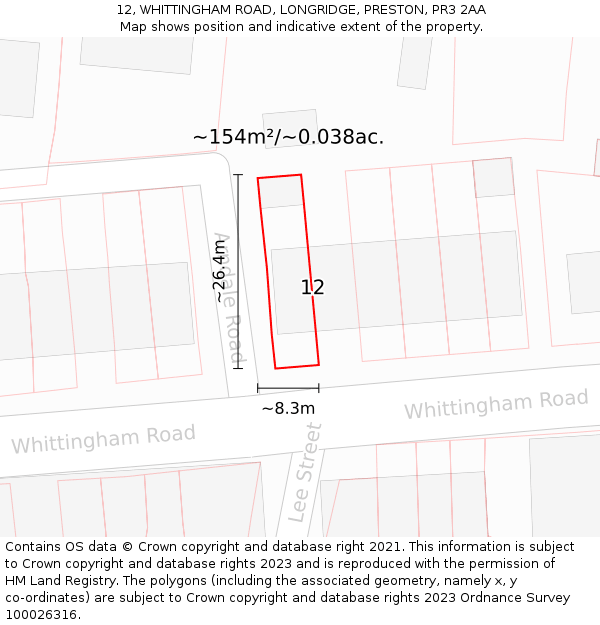 12, WHITTINGHAM ROAD, LONGRIDGE, PRESTON, PR3 2AA: Plot and title map