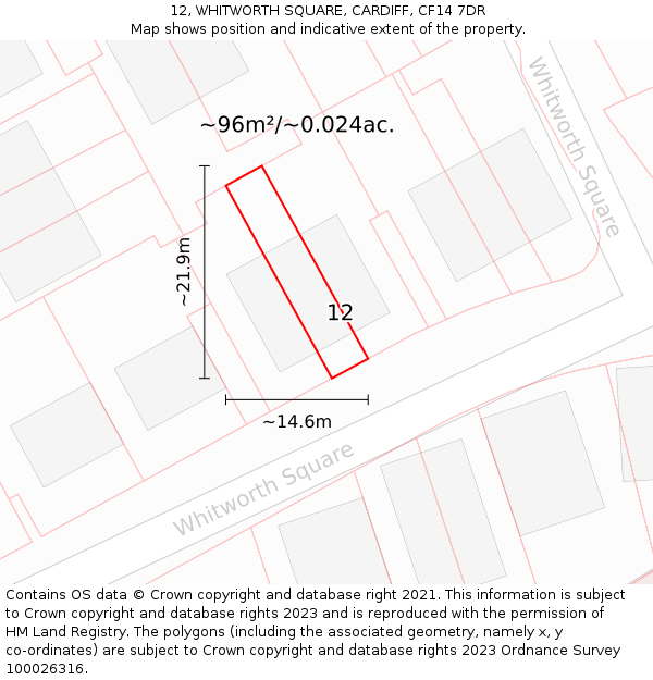 12, WHITWORTH SQUARE, CARDIFF, CF14 7DR: Plot and title map