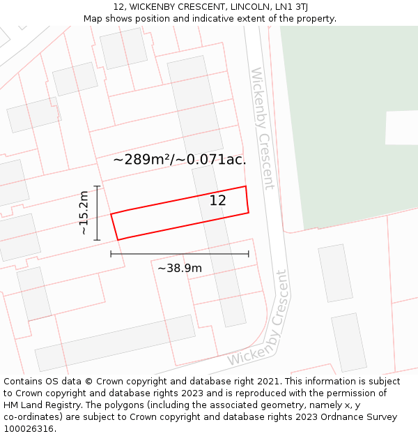 12, WICKENBY CRESCENT, LINCOLN, LN1 3TJ: Plot and title map