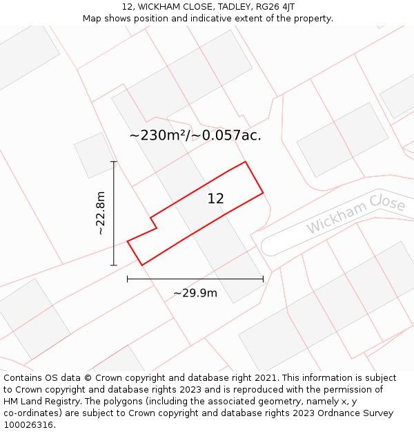 12, WICKHAM CLOSE, TADLEY, RG26 4JT: Plot and title map