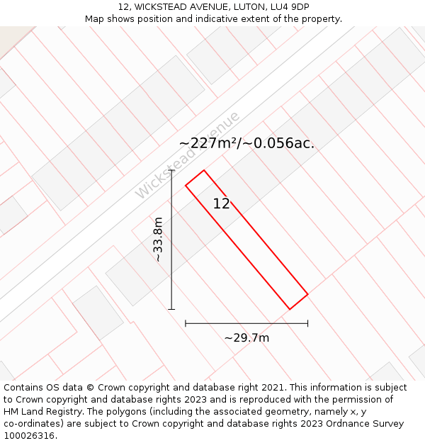 12, WICKSTEAD AVENUE, LUTON, LU4 9DP: Plot and title map