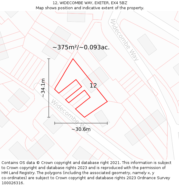 12, WIDECOMBE WAY, EXETER, EX4 5BZ: Plot and title map
