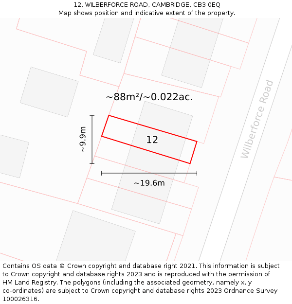 12, WILBERFORCE ROAD, CAMBRIDGE, CB3 0EQ: Plot and title map