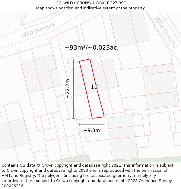 12, WILD HERONS, HOOK, RG27 9SF: Plot and title map