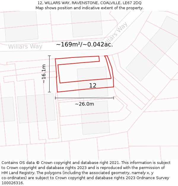 12, WILLARS WAY, RAVENSTONE, COALVILLE, LE67 2DQ: Plot and title map