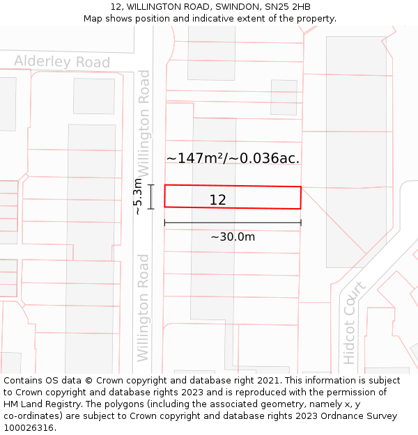12, WILLINGTON ROAD, SWINDON, SN25 2HB: Plot and title map