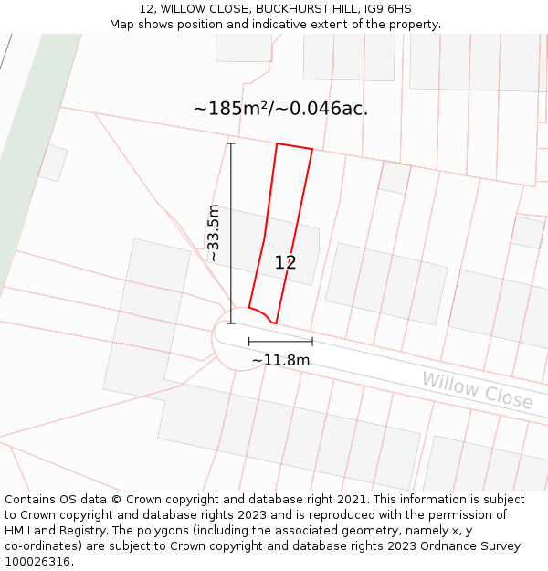 12, WILLOW CLOSE, BUCKHURST HILL, IG9 6HS: Plot and title map
