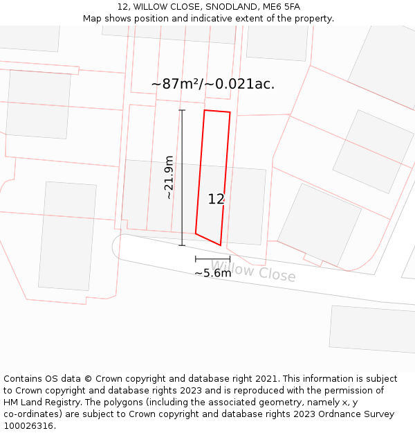 12, WILLOW CLOSE, SNODLAND, ME6 5FA: Plot and title map