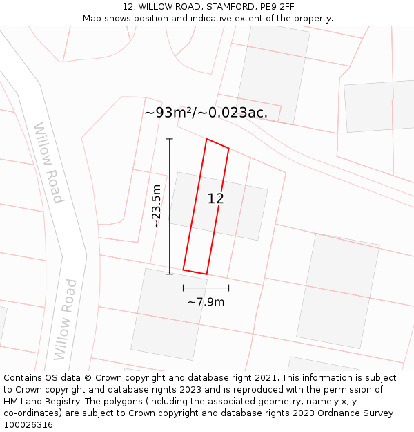12, WILLOW ROAD, STAMFORD, PE9 2FF: Plot and title map