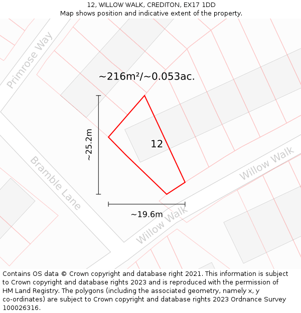 12, WILLOW WALK, CREDITON, EX17 1DD: Plot and title map