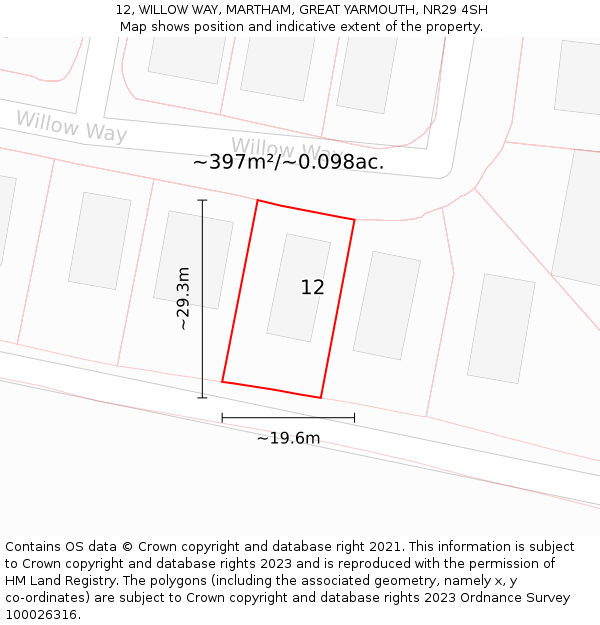 12, WILLOW WAY, MARTHAM, GREAT YARMOUTH, NR29 4SH: Plot and title map