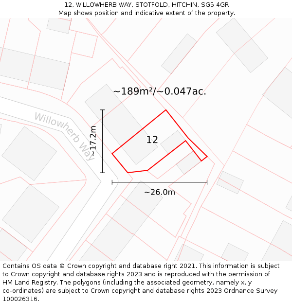 12, WILLOWHERB WAY, STOTFOLD, HITCHIN, SG5 4GR: Plot and title map
