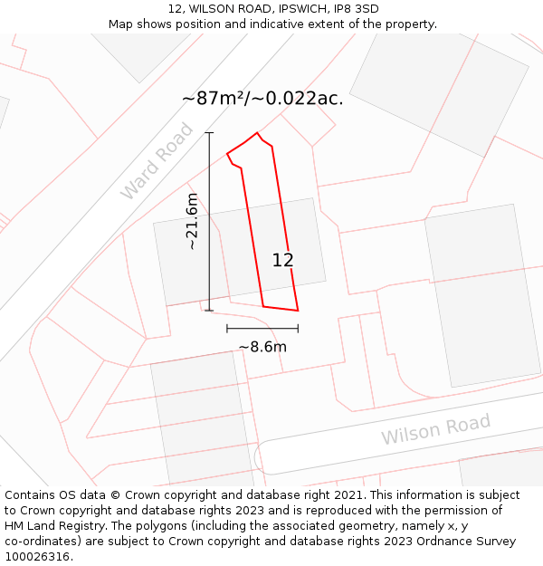 12, WILSON ROAD, IPSWICH, IP8 3SD: Plot and title map