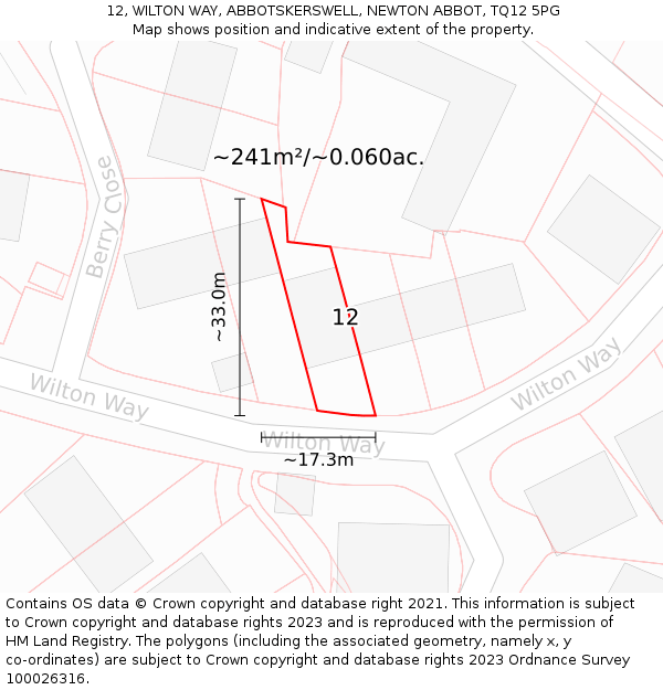 12, WILTON WAY, ABBOTSKERSWELL, NEWTON ABBOT, TQ12 5PG: Plot and title map
