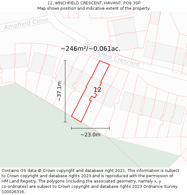 12, WINCHFIELD CRESCENT, HAVANT, PO9 3SP: Plot and title map