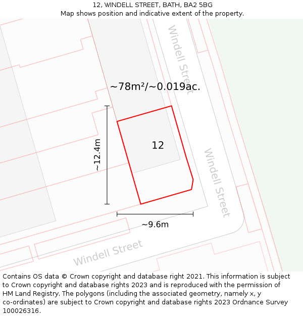 12, WINDELL STREET, BATH, BA2 5BG: Plot and title map