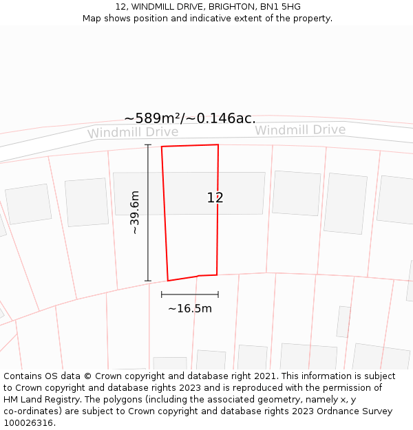 12, WINDMILL DRIVE, BRIGHTON, BN1 5HG: Plot and title map