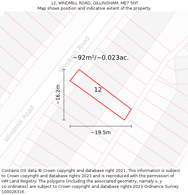 12, WINDMILL ROAD, GILLINGHAM, ME7 5NT: Plot and title map