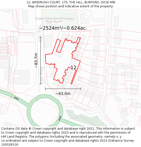 12, WINDRUSH COURT, 175, THE HILL, BURFORD, OX18 4RE: Plot and title map