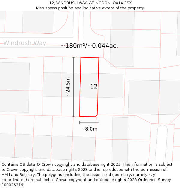 12, WINDRUSH WAY, ABINGDON, OX14 3SX: Plot and title map